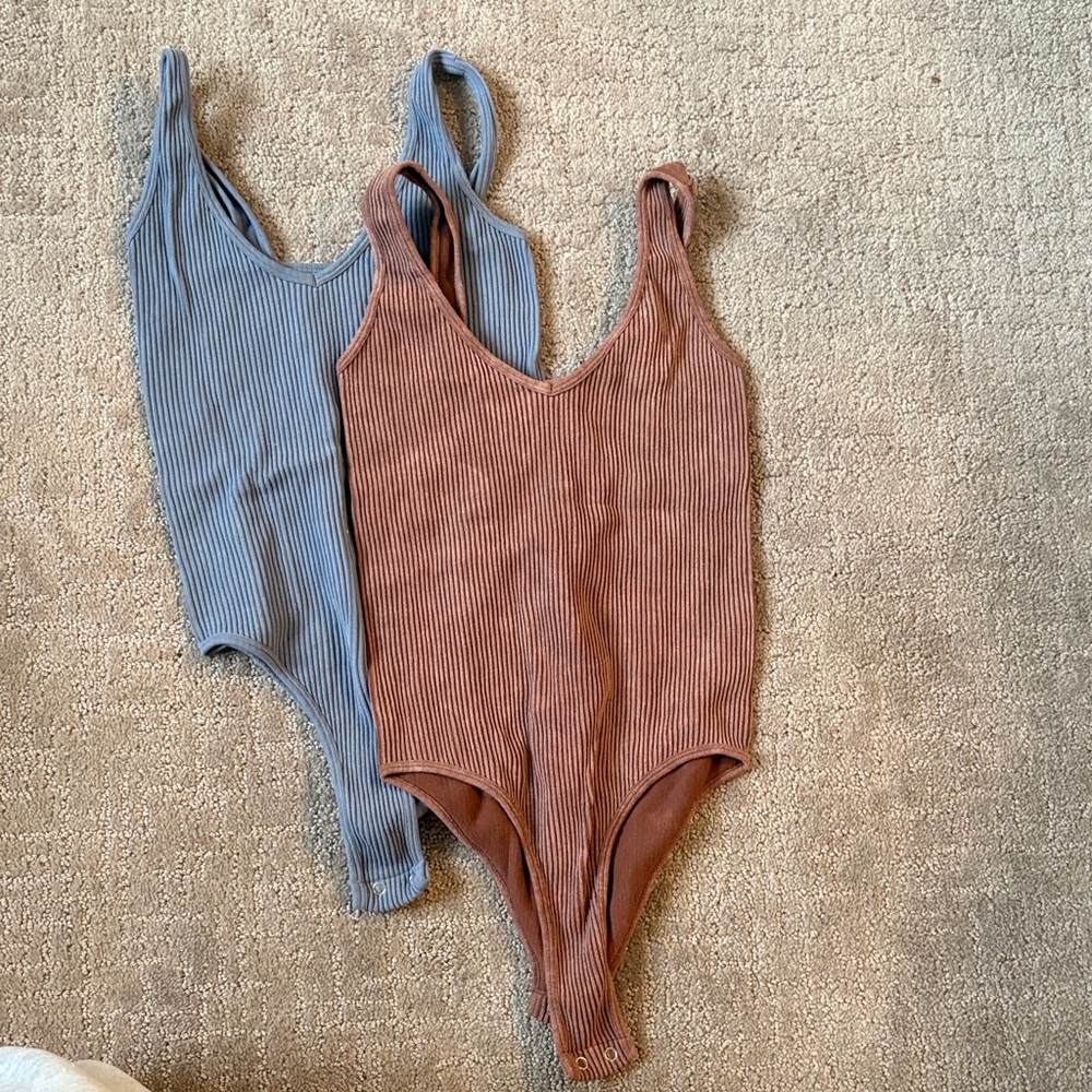 Aura Ribbed Bodysuit Set - Blue and Brown